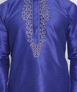Vastramay Men's Blue Cotton Silk Blend Kurta