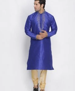 Vastramay Men's Blue Cotton Silk Blend Kurta