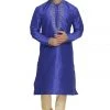 Vastramay Men's Blue Cotton Silk Blend Kurta And Pyjama Set