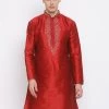 Vastramay Men's Maroon Cotton Silk Blend Kurta