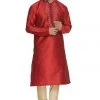 Vastramay Men's Maroon Cotton Silk Blend Kurta And Pyjama Set
