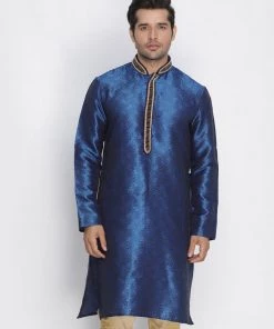 Vastramay Men's Blue Cotton Silk Blend Kurta