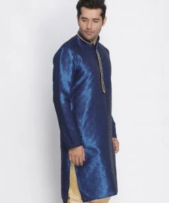 Vastramay Men's Blue Cotton Silk Blend Kurta