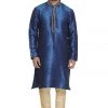 Vastramay Men's Blue Cotton Silk Blend Kurta And Pyjama Set