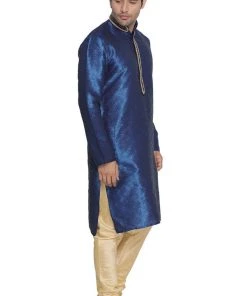 Vastramay Men's Blue Cotton Silk Blend Kurta And Pyjama Set