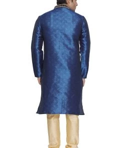Vastramay Men's Blue Cotton Silk Blend Kurta And Pyjama Set
