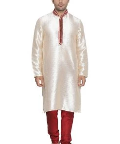 Vastramay Men's Gold Cotton Silk Blend Kurta And Pyjama Set