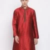 Vastramay Men's Maroon Cotton Silk Blend Kurta