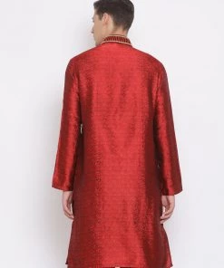 Vastramay Men's Maroon Cotton Silk Blend Kurta
