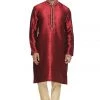 Vastramay Men's Maroon Cotton Silk Blend Kurta And Pyjama Set