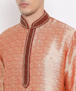 Vastramay Men's Pink Cotton Silk Blend Kurta 10 Vastramay Men's Pink Cotton Silk Blend Kurta