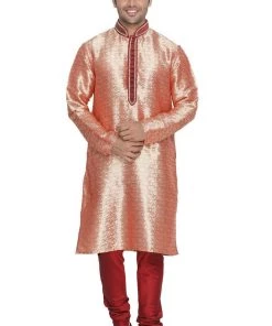 Vastramay Men's Pink Cotton Silk Blend Kurta And Pyjama Set