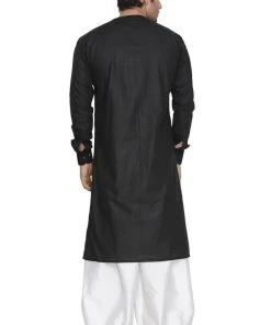 Vastramay Men's Black Linen Kurta And Patiala Set Kurta Sets