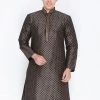 Vastramay Men's Black Cotton Silk Blend Kurta