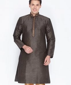Vastramay Men's Black Cotton Silk Blend Kurta