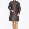 Vastramay Men's Black Cotton Silk Blend Kurta And Pyjama Set