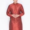 Vastramay Men's Maroon Cotton Silk Blend Kurta