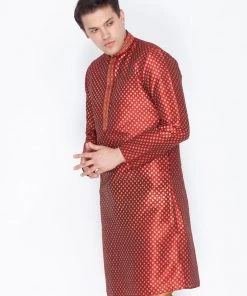 Vastramay Men's Maroon Cotton Silk Blend Kurta
