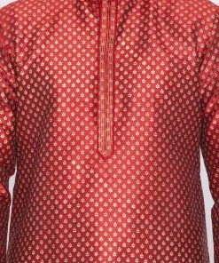 Vastramay Men's Maroon Cotton Silk Blend Kurta