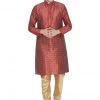 Vastramay Men's Maroon Cotton Silk Blend Kurta And Pyjama Set