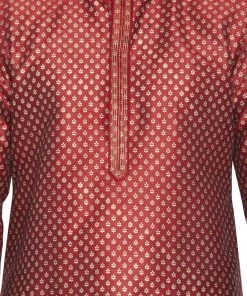 Vastramay Men's Maroon Cotton Silk Blend Kurta And Pyjama Set