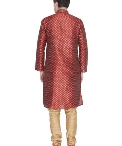 Vastramay Men's Maroon Cotton Silk Blend Kurta And Pyjama Set
