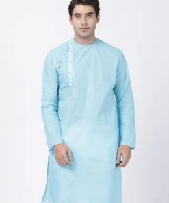 VASTRAMAY Men's Light Blue Cotton Blend Kurta