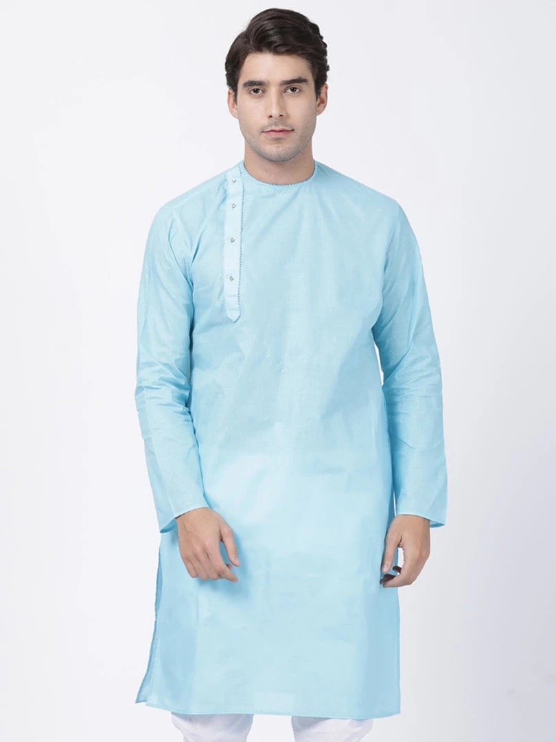 VASTRAMAY Men's Light Blue Cotton Blend Kurta 3 VASTRAMAY Men's Light Blue Cotton Blend Kurta