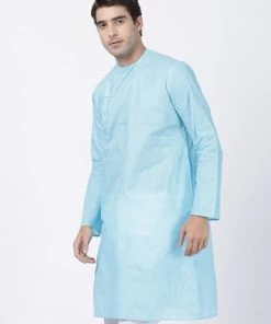 VASTRAMAY Men's Light Blue Cotton Blend Kurta