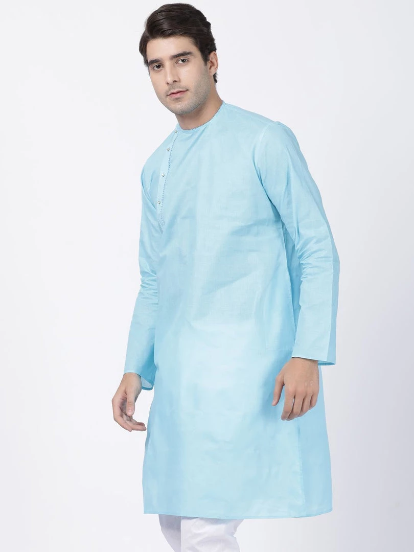 VASTRAMAY Men's Light Blue Cotton Blend Kurta 4 VASTRAMAY Men's Light Blue Cotton Blend Kurta