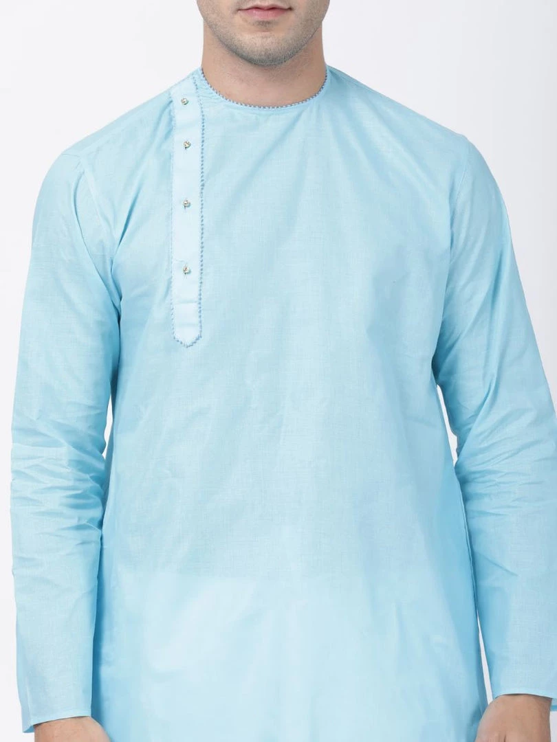 VASTRAMAY Men's Light Blue Cotton Blend Kurta 5 VASTRAMAY Men's Light Blue Cotton Blend Kurta