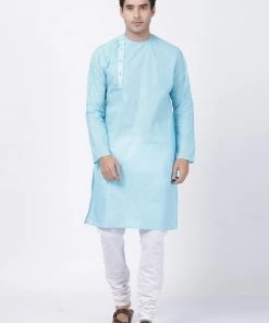 Vastramay Men's Light Blue Cotton Blend Kurta And Pyjama Set