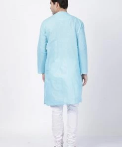 Vastramay Men's Light Blue Cotton Blend Kurta And Pyjama Set
