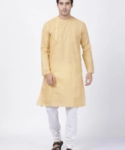 VASTRAMAY Men's Beige Cotton Blend Kurta