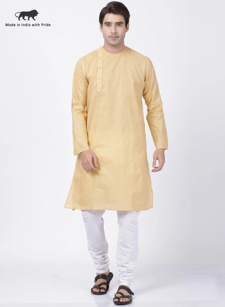 VASTRAMAY Men's Beige Cotton Blend Kurta And Pyjama Set 3 VASTRAMAY Men's Beige Cotton Blend Kurta And Pyjama Set