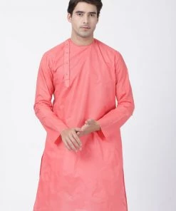 VASTRAMAY Men's Pink Cotton Blend Kurta