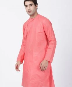 VASTRAMAY Men's Pink Cotton Blend Kurta