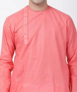 VASTRAMAY Men's Pink Cotton Blend Kurta