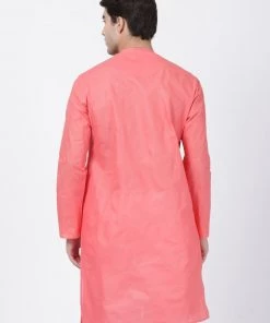 VASTRAMAY Men's Pink Cotton Blend Kurta