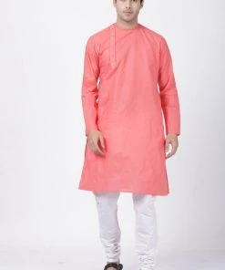 VASTRAMAY Men's Pink Cotton Blend Kurta