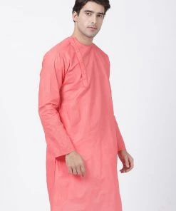 VASTRAMAY Men's Pink Cotton Blend Kurta