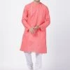 VASTRAMAY Men's Coral Pink Cotton Blend Kurta And Pyjama Set