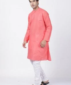 VASTRAMAY Men's Coral Pink Cotton Blend Kurta And Pyjama Set 10 VASTRAMAY Men's Coral Pink Cotton Blend Kurta And Pyjama Set