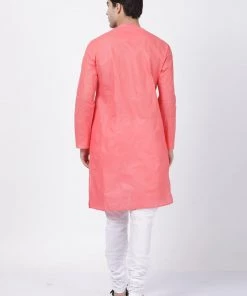 VASTRAMAY Men's Coral Pink Cotton Blend Kurta And Pyjama Set 11 VASTRAMAY Men's Coral Pink Cotton Blend Kurta And Pyjama Set