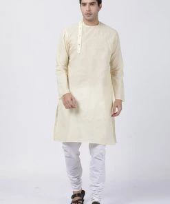 VASTRAMAY Men's Cream Cotton Blend Kurta