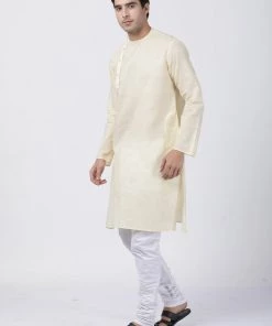 Vastramay Men's Cream Cotton Blend Kurta And Pyjama Set