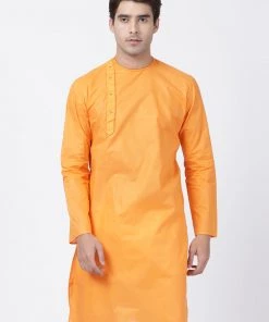 VASTRAMAY Men's Orange Cotton Blend Kurta