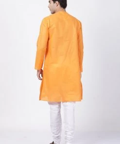 Vastramay Men's Orange Cotton Blend Kurta And Pyjama Set