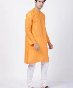 Vastramay Men's Orange Cotton Blend Kurta And Pyjama Set
