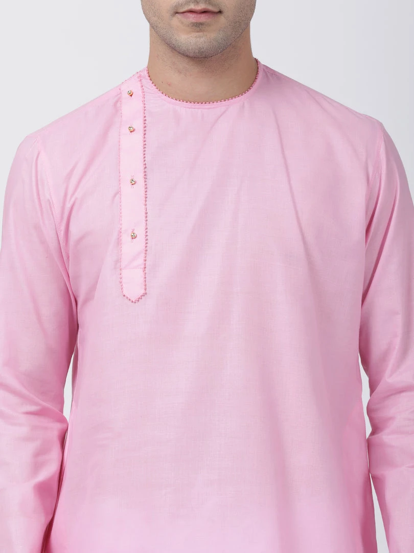 VASTRAMAY Men's Pink Cotton Blend Kurta 5 VASTRAMAY Men's Pink Cotton Blend Kurta
